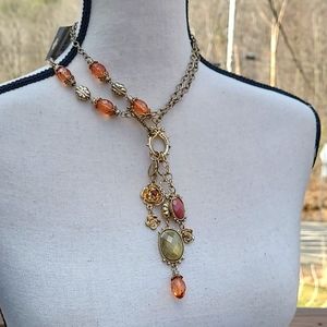 Amber Bead Goldtone Long Necklace